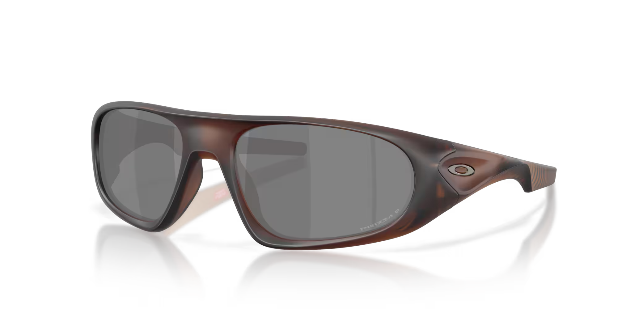Neoforma Matte Rootbeer wraparound sunglasses by Machina - Wearable Technology, with dark gray lenses, small oval logo on the arm, O-Matter frame, and high-wrap curves displayed on a white background.