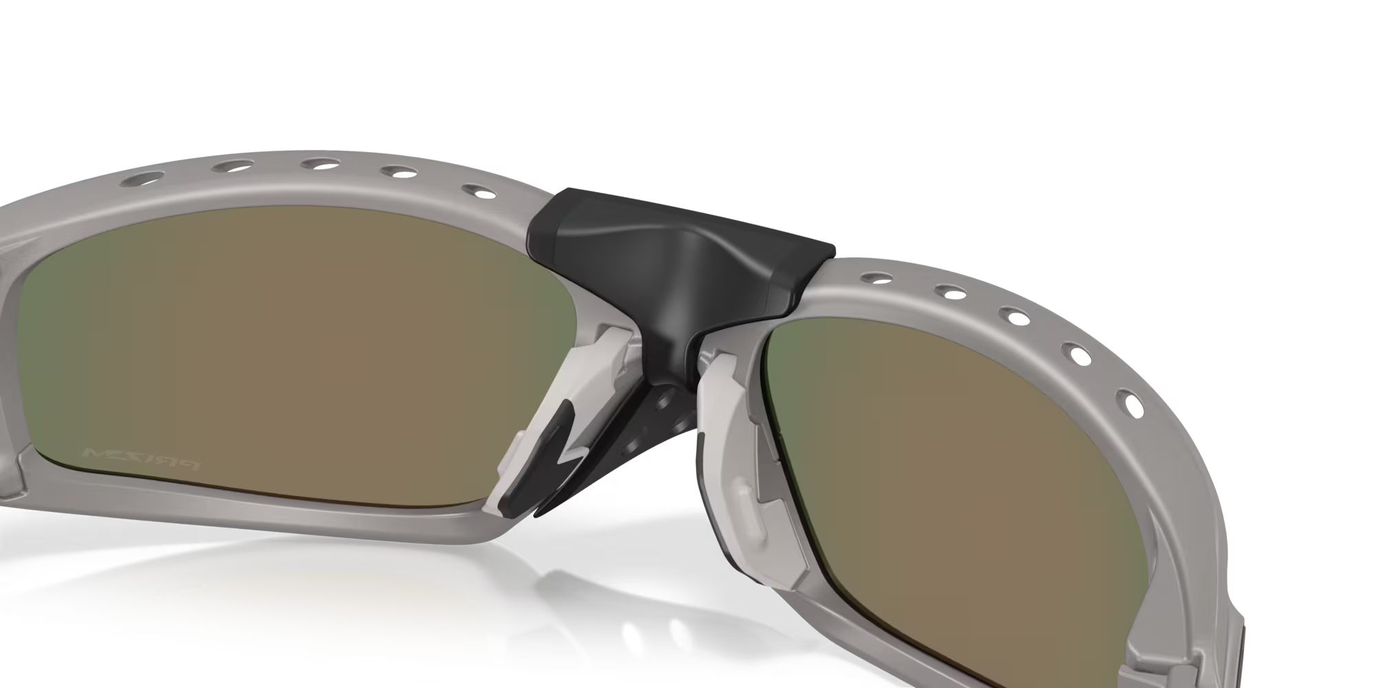 Close-up view of the Plantaris SQ Titanium Frame sunglasses by Machina - Wearable Technology, featuring square lenses, ventilation holes along the frame, and a vented nose piece.