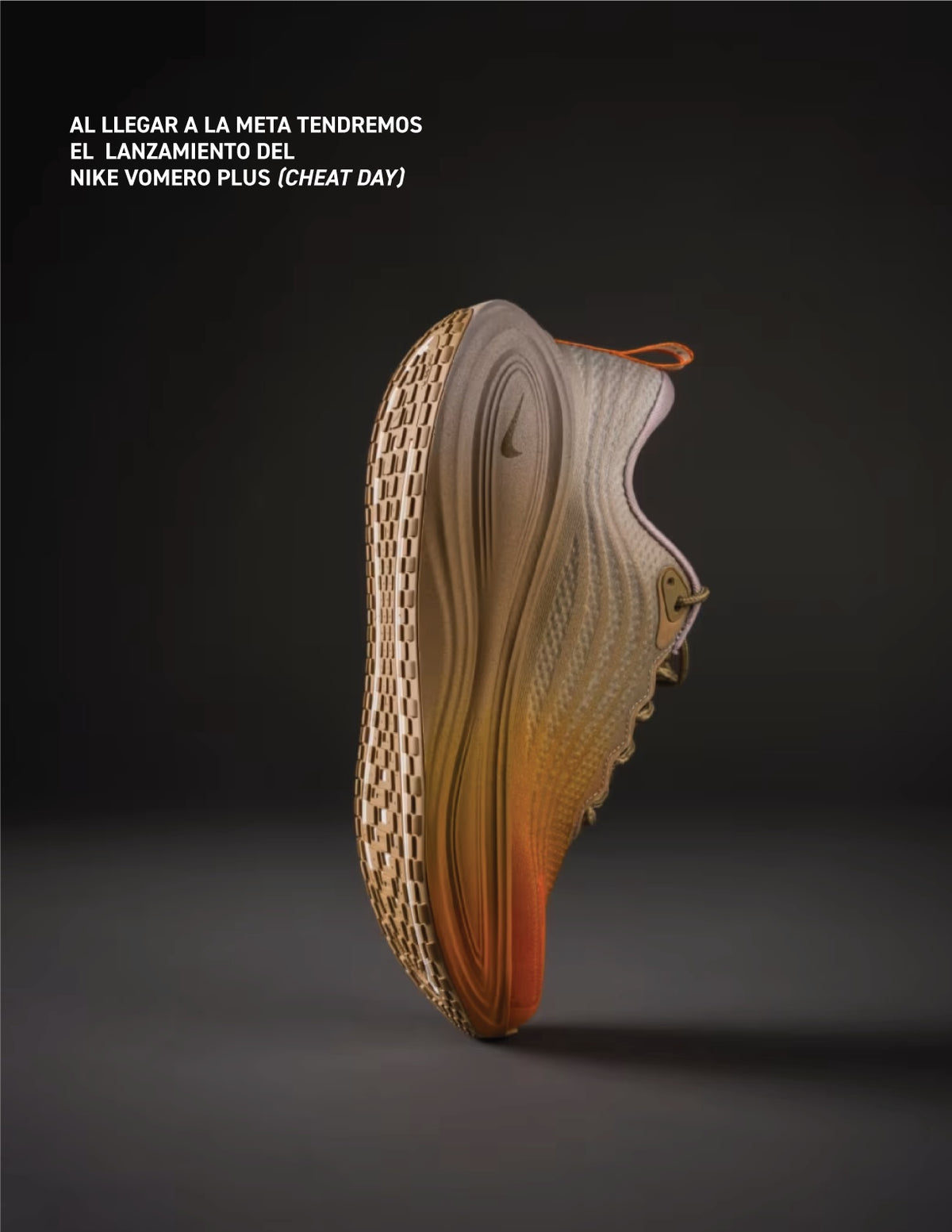 A Machina Wearable Technology PAINANIS DEL ASFALTO sneaker with a textured sole is displayed upright against a dark background. Text above, in Spanish, announces the launch of the PAINANIS DEL ASFALTO (Cheat Day) upon reaching the goal, as part of the exclusive PAINANIS DEL ASFALTO collection.