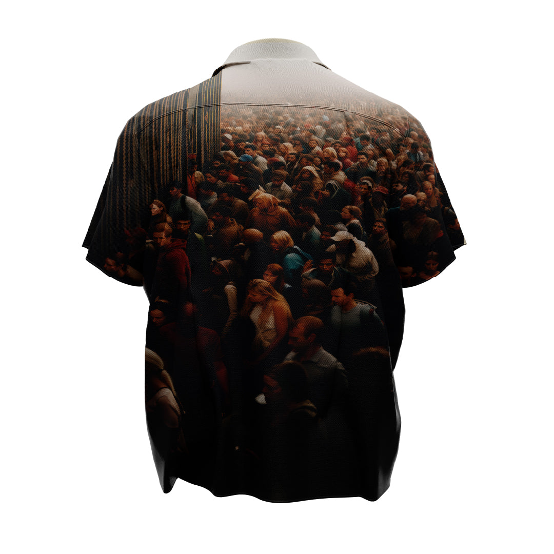 The BORDERLANDS SET by Machina - Wearable Technology includes a short-sleeved shirt with an energetic Borderlands crowd print across the back. The fabric is soft and drapes naturally, making it ideal for warm weather activities.