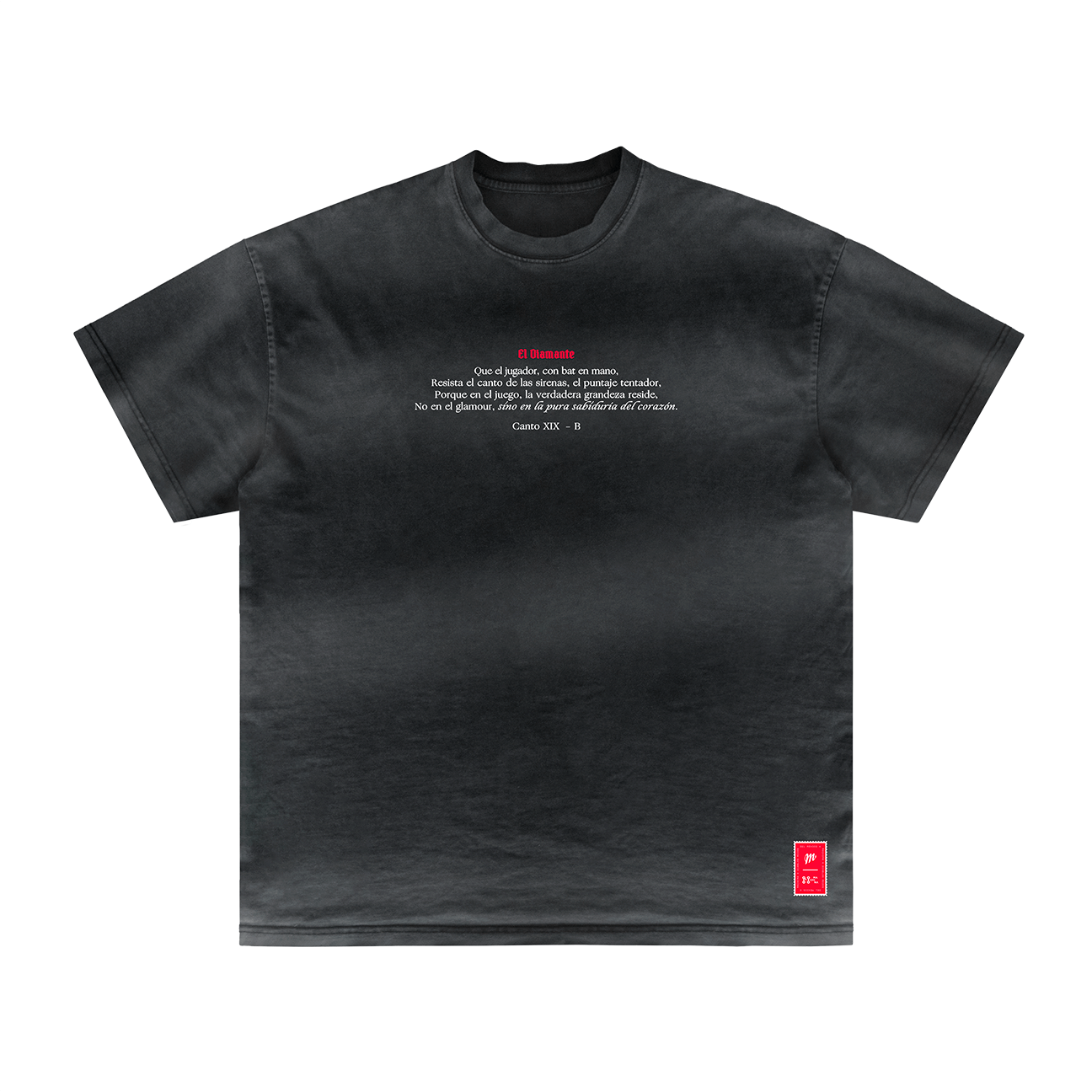 This black t-shirt, named the Dante's 8th t-shirt from Machina - Wearable Technology, showcases the phrase "true greatness" in various languages centered on the chest. It also includes a subtle nod to Dante's 8 with a small red and white square logo near the bottom right hem.