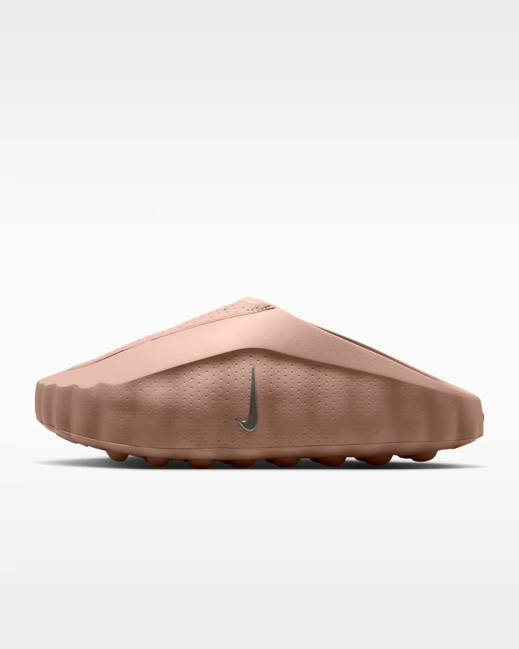 Muted pink Machina Wearable Technology Mind 001 comfort footwear with a textured, rounded sole and a silver swoosh logo on the side.