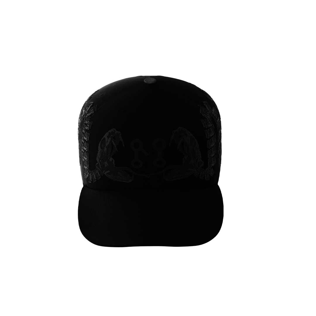 The Ouroboros Cap by Machina - Wearable Technology is a black baseball cap shown front-facing against a white background, featuring subtle dark embroidery on the front panel.