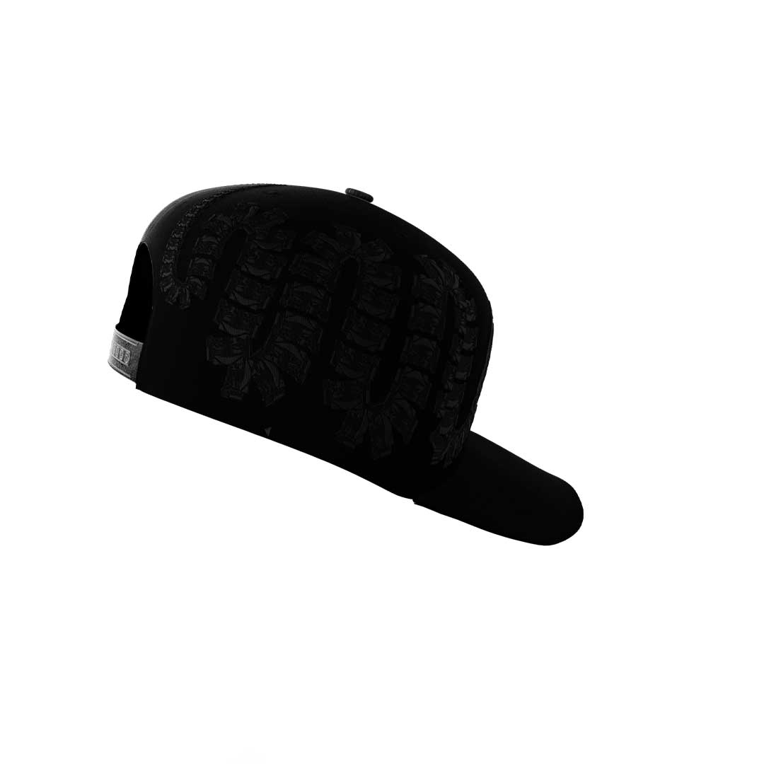 The Ouroboros Cap by Machina - Wearable Technology is a black baseball cap featuring a raised, textured hand-shaped design across the top and side, shown against a plain white background.
