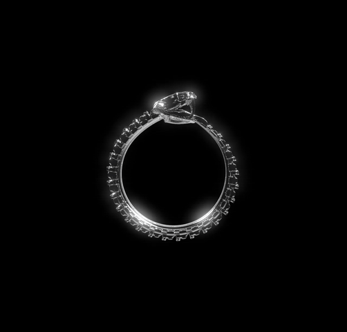 The Ouroboros Ring by Machina - Wearable Technology, a silver serpent band embellished with diamonds, is displayed upright against a plain black background.