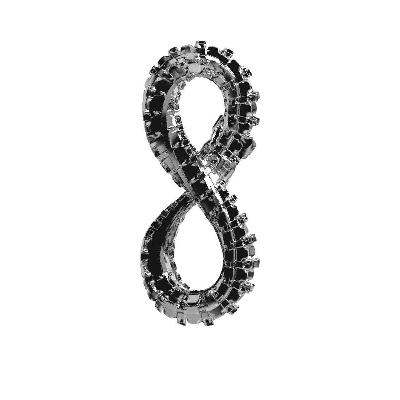 The Ouroboros Infinity Serpent Pendant by Machina - Wearable Technology features a metallic, gear-like serpent forming an infinity symbol, inspired by serpent jewelry and .925 silver talismans, displayed on a white background.