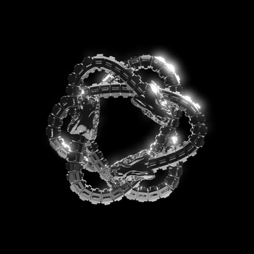 The Ouroboros Trinity Pendant by Machina - Wearable Technology features three metallic robotic hands gripping each other's wrists in a closed triangle, resembling biomechanical jewelry, set against a black background.