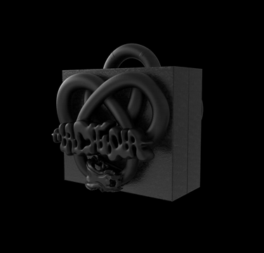 The Serpent Knot Square Vault padlock by Machina - Wearable Technology features a matte black finish and a sculpted, intertwined loop design inspired by abstract organic shapes, displayed against a solid black background.