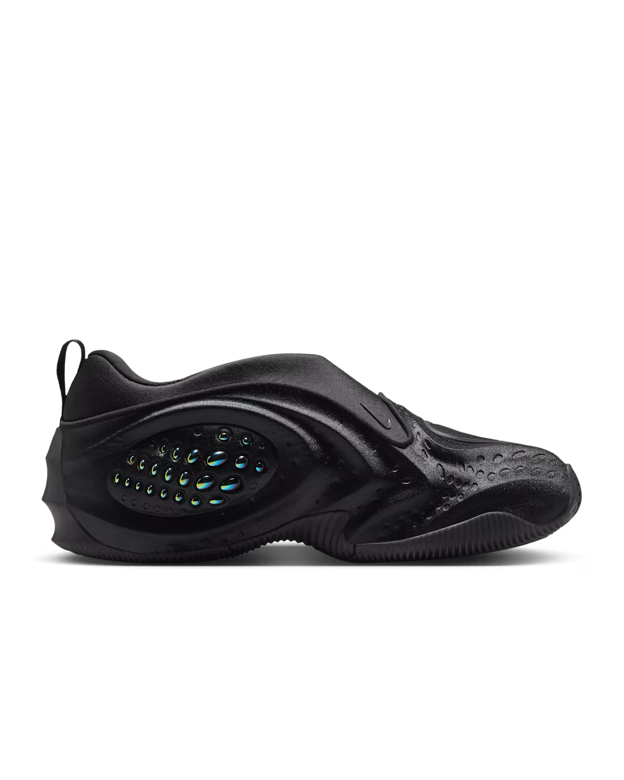 A sleek black sneaker with a smooth upper, textured details, and an iridescent oval design on the side, the Machina Wearable Technology First Sight Shadow Low in Black and Metallic Dark Grey redefines women’s lifestyle footwear. This low-profile shoe features modern, futuristic appeal complemented by metallic dark grey accents for a standout finish.