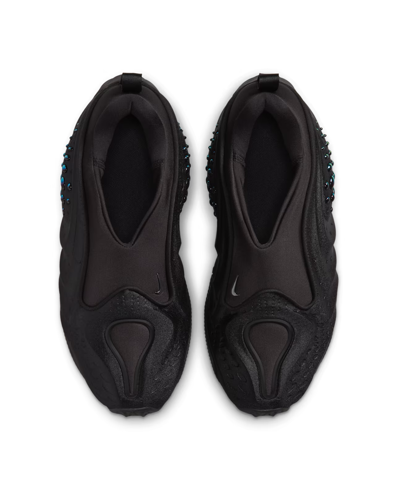 Top view of the Machina Wearable Technology First Sight Shadow Low sneakers in black and metallic dark grey, featuring textured detailing and subtle blue accents on the sides, displayed on a white background—an ideal choice for women’s lifestyle footwear.