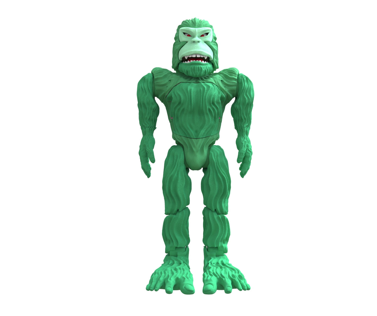 The Pie Grande from Machina - Wearable Technology is a green, ape-like action figure designed as an art toy. It features exaggerated muscular details and a fierce expression, standing upright on a white background.